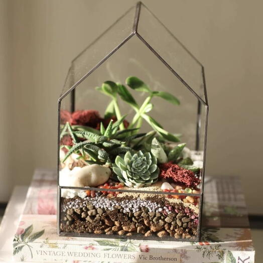 Glass Terrarium House  – Handmade Succulent Arrangement