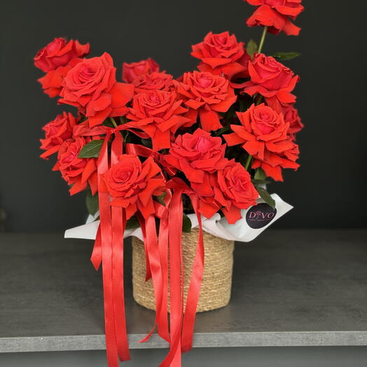 Basket with red roses