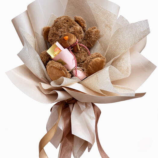 Teddy Bear Flower Bouquet Gift – Romantic Gift for Her