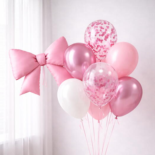 🎀 Pink Bow with Lighted Balloons