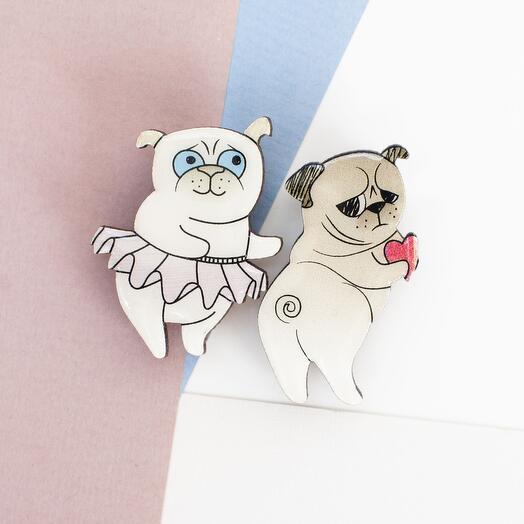Set of brooches Pugs