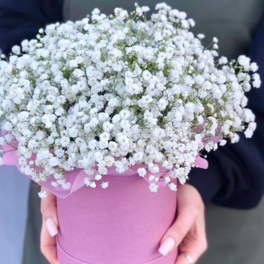 Scatola di fiori con gipsofila leggera