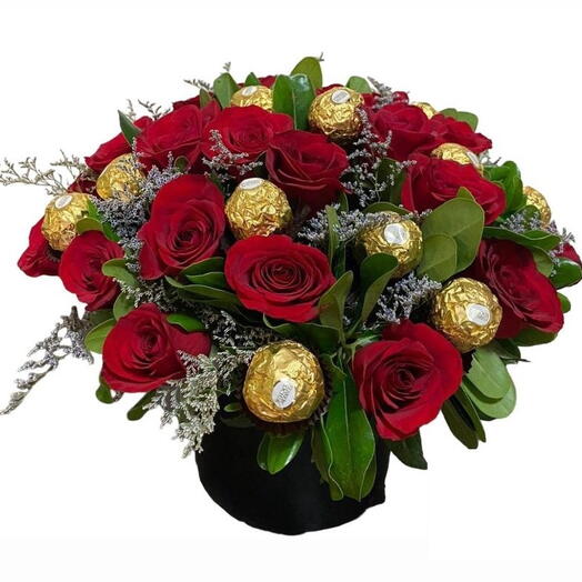 Rosas rojas y Chocolates en caja