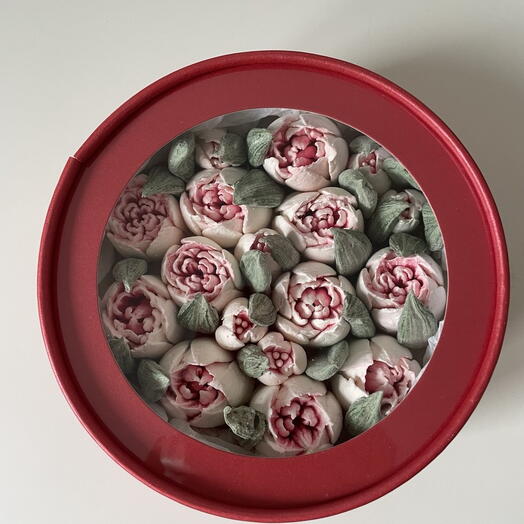 Okrągły box z tulipanami z zefiru 18 cm