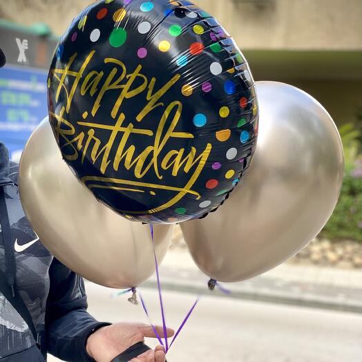 3 Helium balloons set with Black balloon