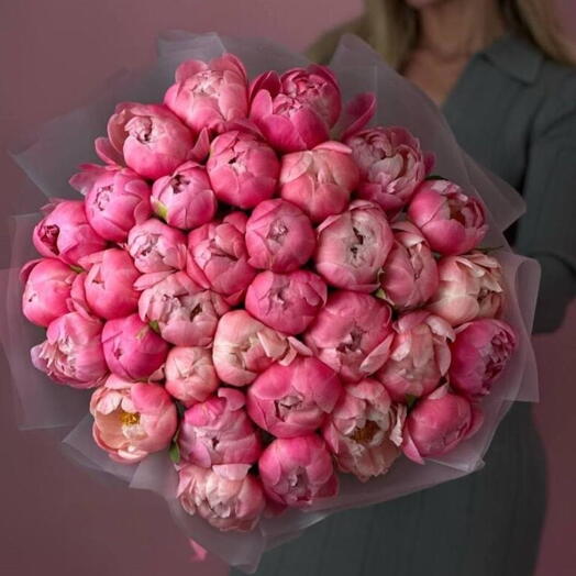 Монобукет из 31 пиона «Coral Charm»