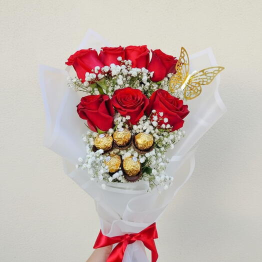 Bouquet Luxo com Rosas e Ferrero Rocher