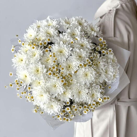 Дуо букет хризантема Алтай с танацетумом