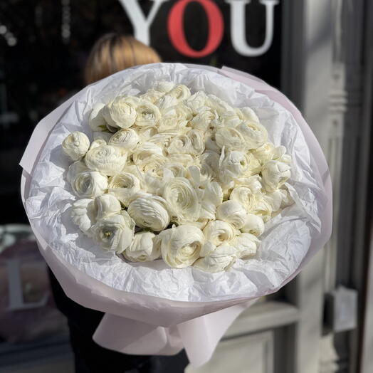 букет из 75 белых ранункулюсов