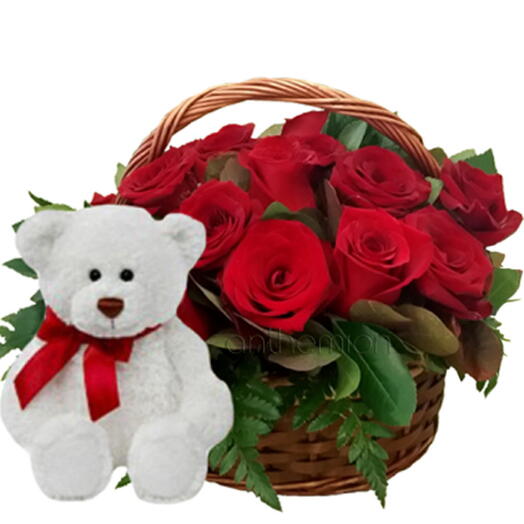 Flowers basket with Teddy Bear