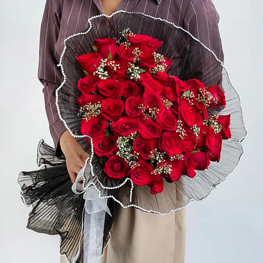 Heart Of 50 Flames Bouquet With 50 Red Roses