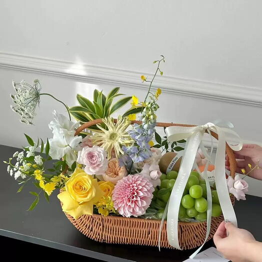Flower Basket with Fruits