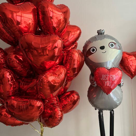 Sloth with a Bouquet of Hearts