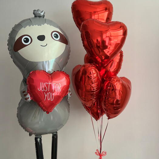 Sloth with Red Hearts