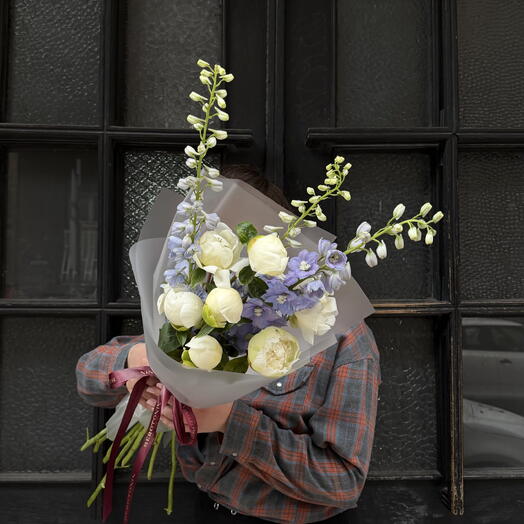 Delphinium, White Peonies