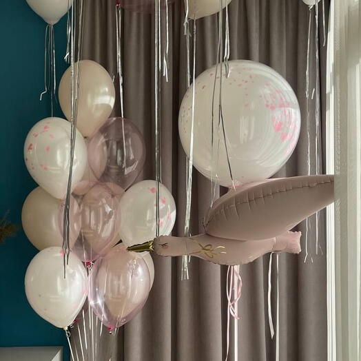 Pink and White Balloons with Stork