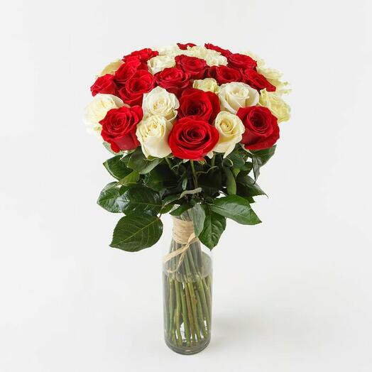 31 red and white roses