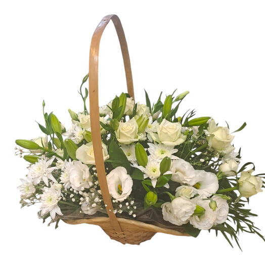 A basket of white flowers