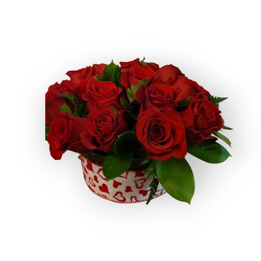 Sweetheart arangment. Flowers in a box, centerpiece. Розы