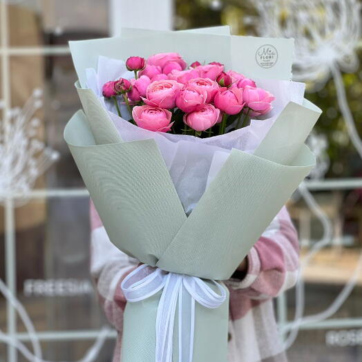 Букет розовых пионовидных роз - "Розовый секрет"