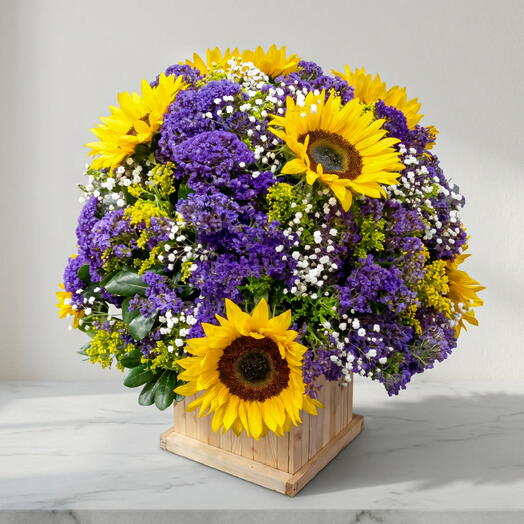 Caja madera con girasoles 1