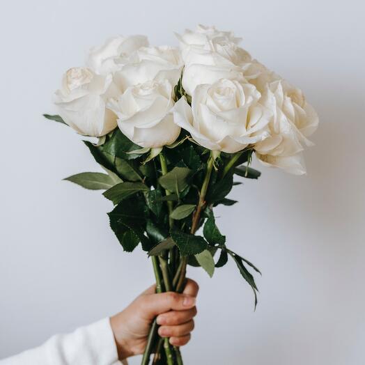 9 White roses with ribbon