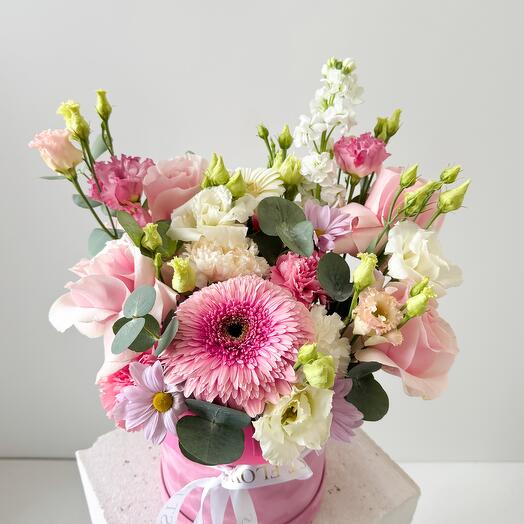 Pink flowers mix in a box