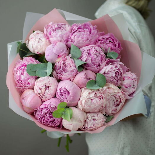 Букет из розовых пионов Сара Бернар, 19 шт