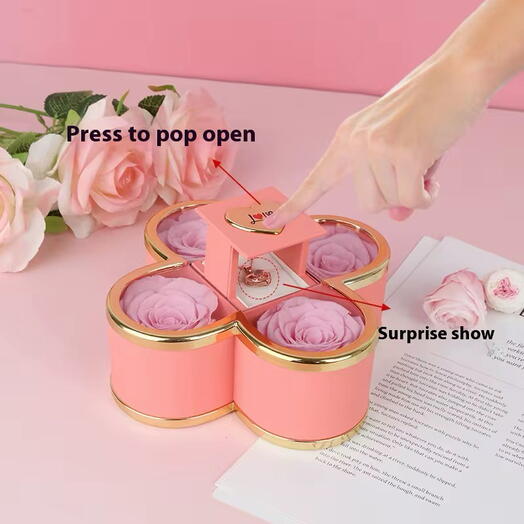 Eternal rose flower in square box with hidden drawer with ring