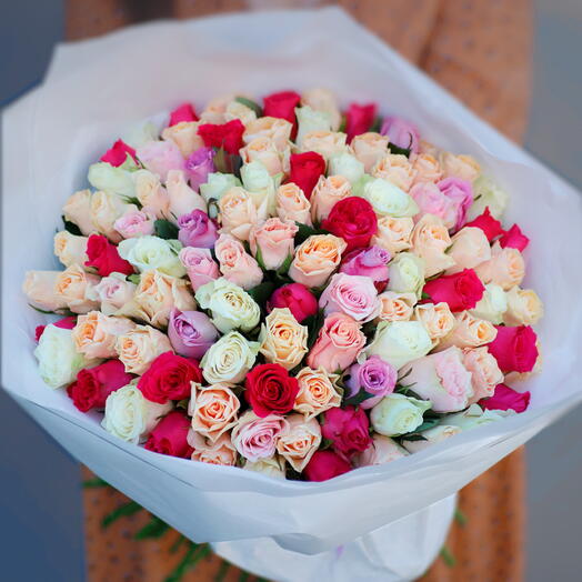 Big mix bouquet of multi color roses