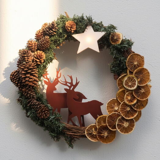 Corona Navidena Bosque de Renos – Decoracion Artesanal de Temporada