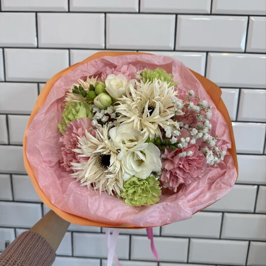 Bouquet with gerberas and colorful carnations