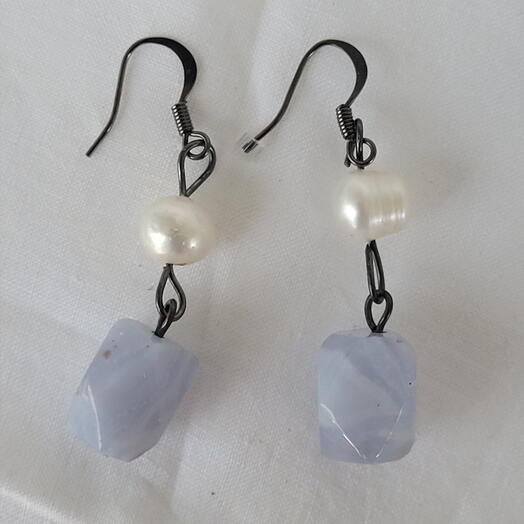 Dangling Blue lace,  fresh water pearls earing