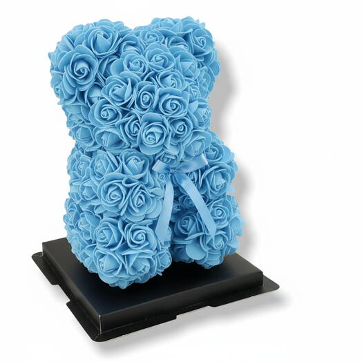 Hellblauer Teddy aus Schaumstoffrosen, ewige künstliche Rosen, Rosen-Teddy in einer Box