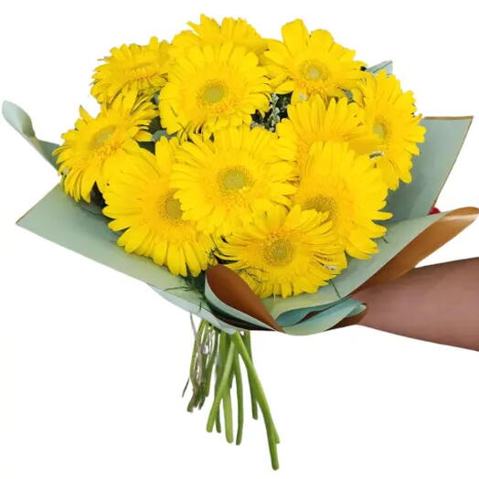 RAMO DE FLORES GERBERAS AMARILLAS CON PAPEL COREANO