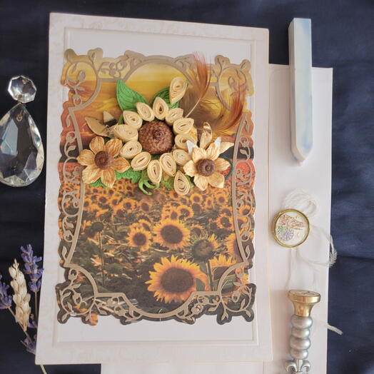 Handmade 3D greeting card with 3D sunflowers