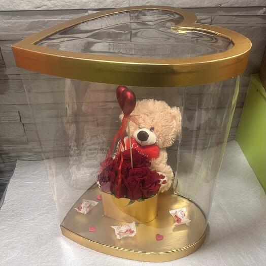Teddy bear hug rose box