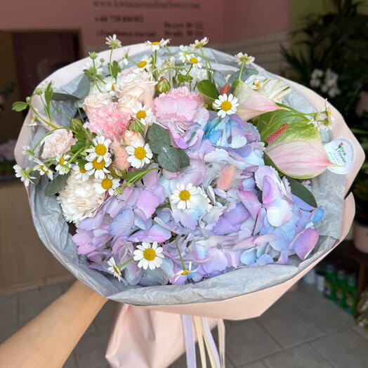 Spring flower bouquet with hydrangea