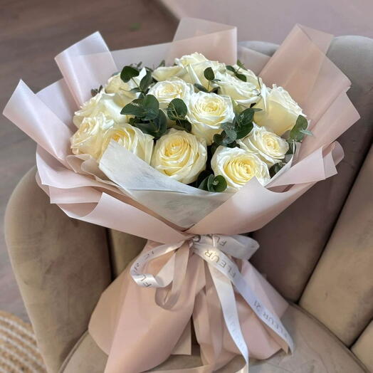 White roses with eucalyptus