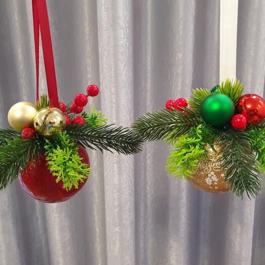 İki ədəd bayram, dekorativ bəzək topu dəsti - bəzək topları - 6 sm