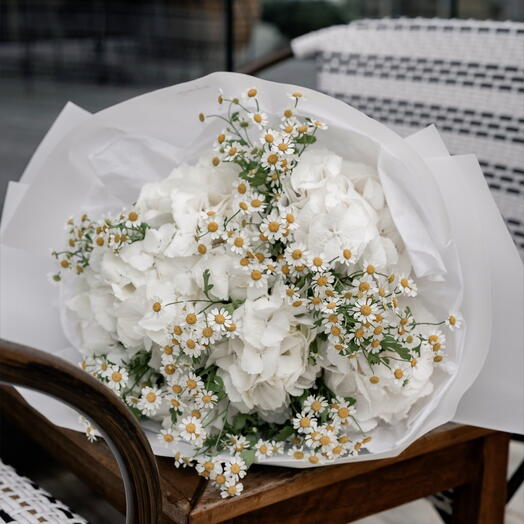 White Hydrangea   Chamomile Bouquet