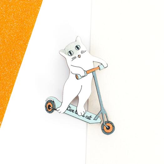 Brooch Cat on a scooter