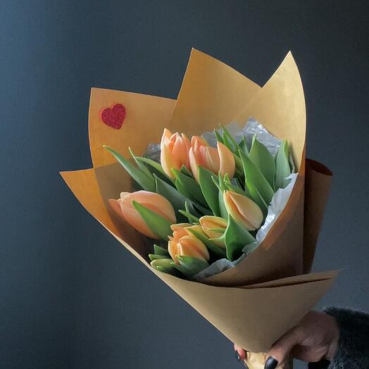 Peach single tulips, 15pcs