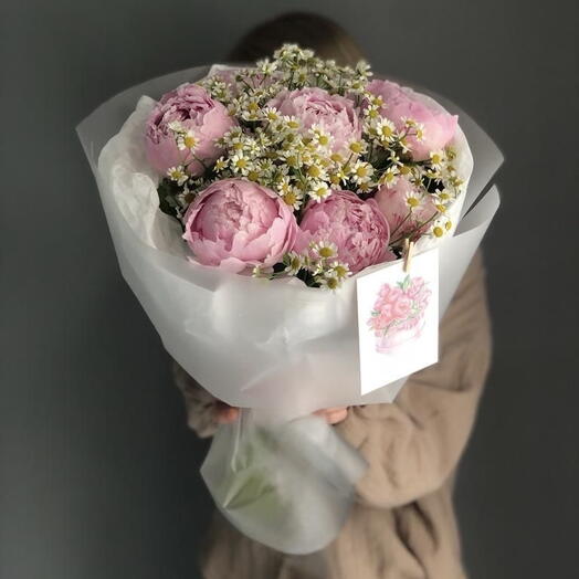 Дуо букет Пионы и ромашки