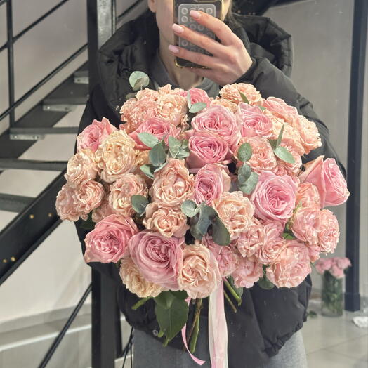 Bukiet roże gałązkowe + piwoniowe Pink Ohara