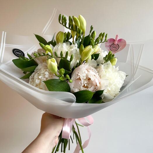 Spring bouquet white peonies