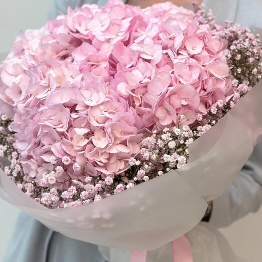 Bukiet z Hortensii rożowej i gipsowki