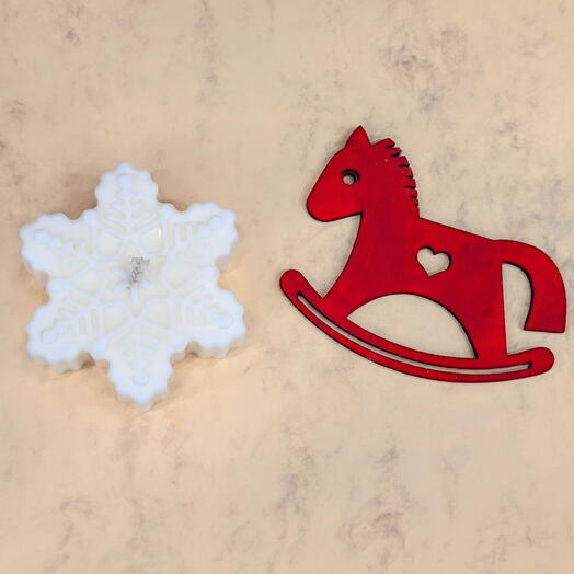 Soy wax candle and red wooden little horse
