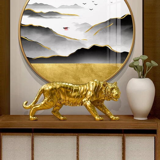 🐯 Majestic Gold Tiger Statue – 18" Table Decor for Every Space