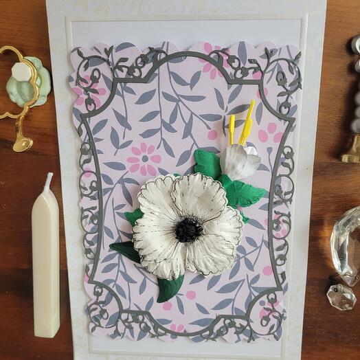 White Anemone  3 d card for Birthday